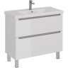 Тумба LEMARK BUNO 100 см под раковину, подвесная/напольная, 2 ящика, белый глянец LM04B100T